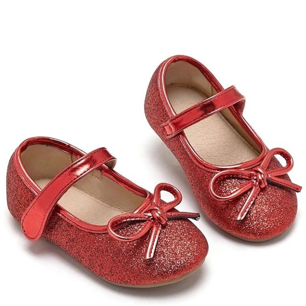 Young Girls Dress Shoes Girls Mary Janes Ballerina Flats Shoes Sz 4M Red Sparkle